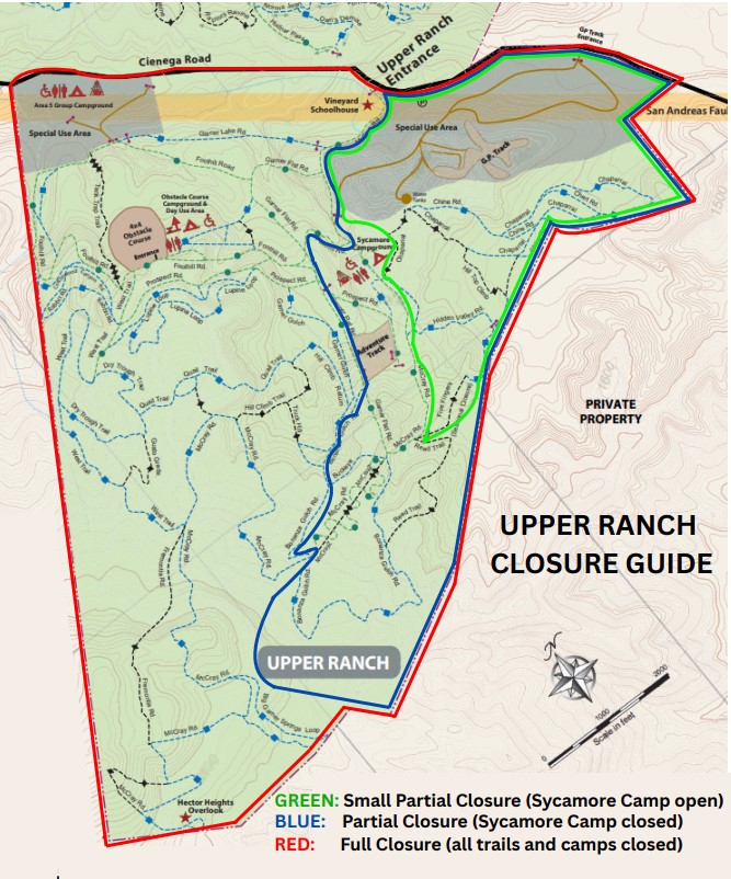 Closure areas marked on a map